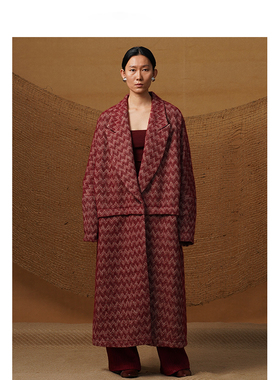 【MORIN KHUUR设计师品牌】人字纹羊毛大廓形提花毛呢大衣外套