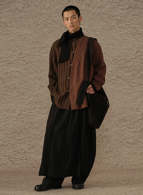 【MORIN KHUUR 牧仁】手织布条纹拼接衬衫