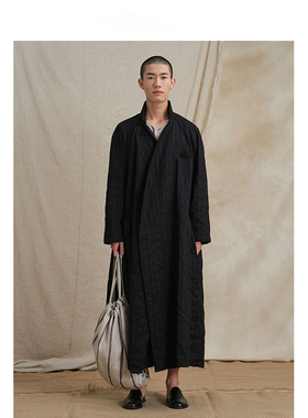 【MORIN KHUUR设计师品牌】男女褶皱肌理格纹长道袍长款风衣外套