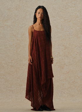 【MORIN KHUUR 牧仁】格纹提花吊带长款连衣裙