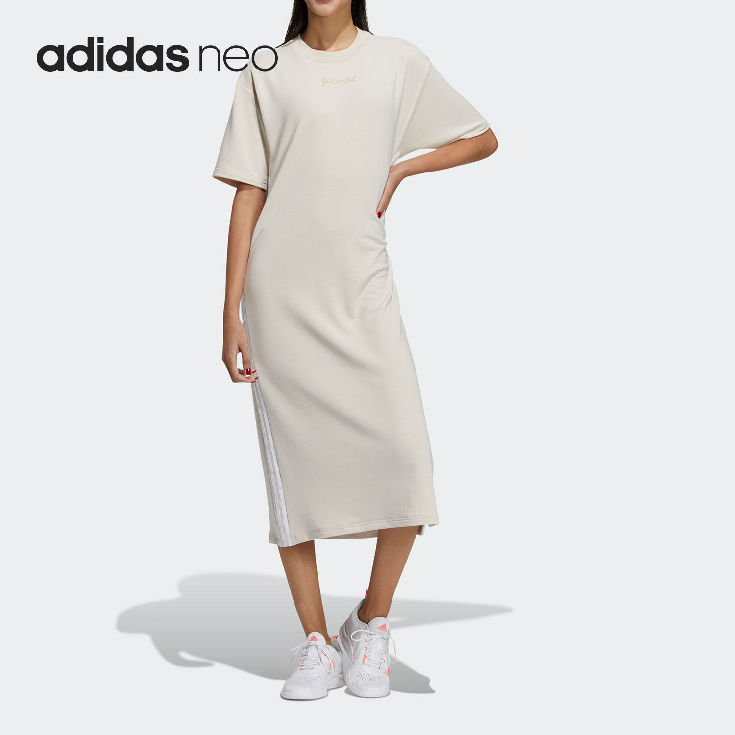 Adidas/阿迪达斯正品NEO 女子短袖三条纹长款运动连衣裙 H45105 - 封面