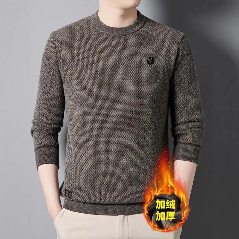 零Zer轻奢正品圆领休l闲保暖加绒加厚毛衣男士时尚百搭针织打底衫