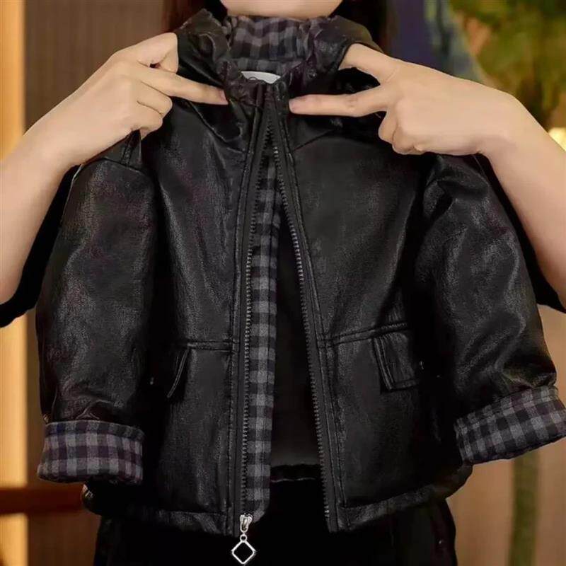 鑫瑞臻品男童冬季加绒外套儿童宝I宝连帽女童夹棉加厚皮Q衣夹克上