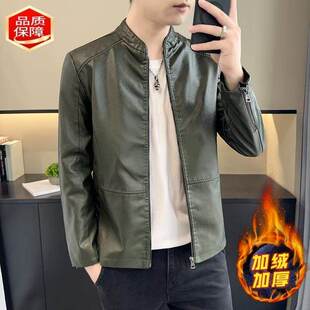 2026秋冬男士立领真皮夹克高端加绒加厚休闲青年帅气真皮皮衣外套