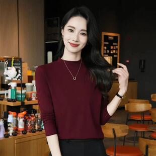 寻杉集服饰两件装半高领打底衫内外穿百搭女修身显瘦长袖T恤女