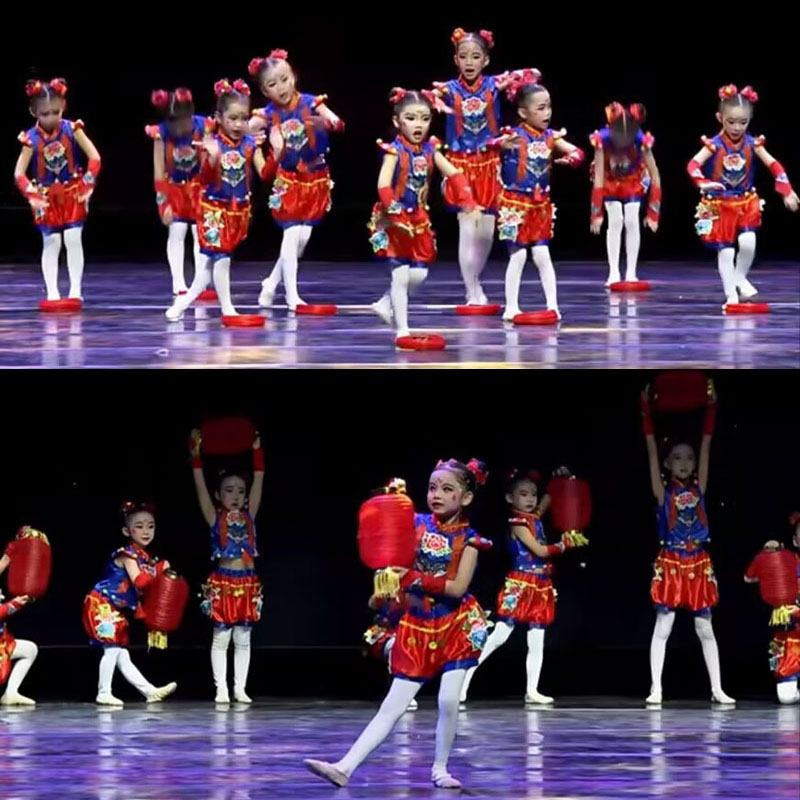 小梦娃儿童舞蹈服六一喜庆中国红幼儿园中国小梦娃表演服灯笼道具