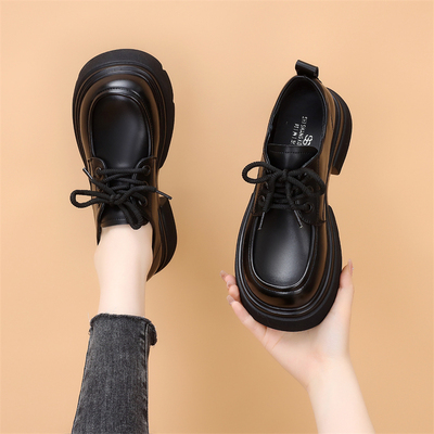 古兹曼厚底单鞋学院风系带乐福鞋