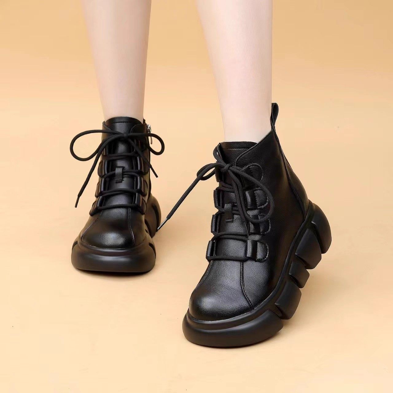 厚底复古马丁靴女2025冬季新款百搭增高加绒软底短靴脚胖宽大码42,女鞋,马丁靴,淘宝优惠券,粉丝福利购,淘宝优惠卷