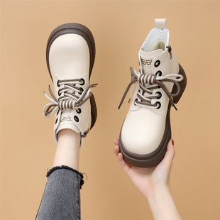 秋冬加绒英伦风增高低帮炸街短靴小码 爆款 厚底马丁靴女2025新款