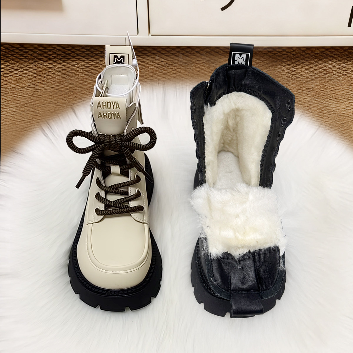 厚底羊毛雪地靴女2025冬季新款皮毛一体加绒棉鞋白色显瘦马丁短靴,女鞋,马丁靴,淘宝优惠券,粉丝福利购,淘宝优惠卷