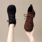 2025新款 冬季 加绒小皮鞋 平底翻毛皮马丁靴女款 低帮系带短靴大码