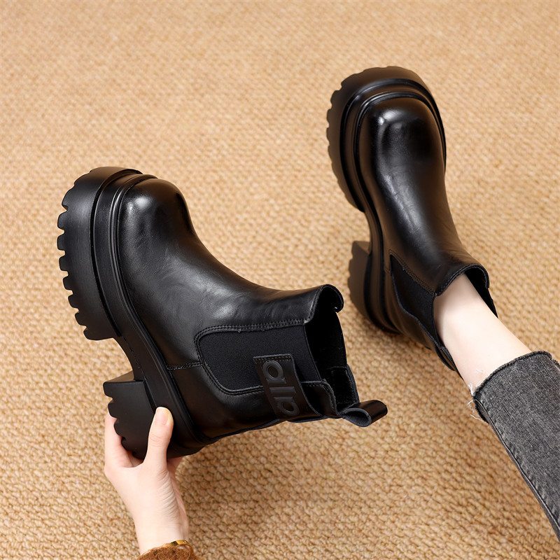 厚底内增高切尔西短靴女2025冬季新款小个子显瘦洋气配裙粗跟短靴,女鞋,切尔西靴,淘宝优惠券,粉丝福利购,淘宝优惠卷