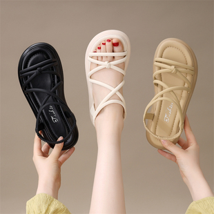 大码 平底罗马凉鞋 踩屎感软底仙女风一脚蹬沙滩鞋 新款 女2025夏季