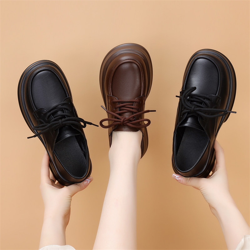 真皮厚底小皮鞋女2025春新款英伦风中跟黑色系带工作乐福鞋小码34,女鞋,乐福鞋（豆豆鞋）,淘宝优惠券,粉丝福利购,淘宝优惠卷
