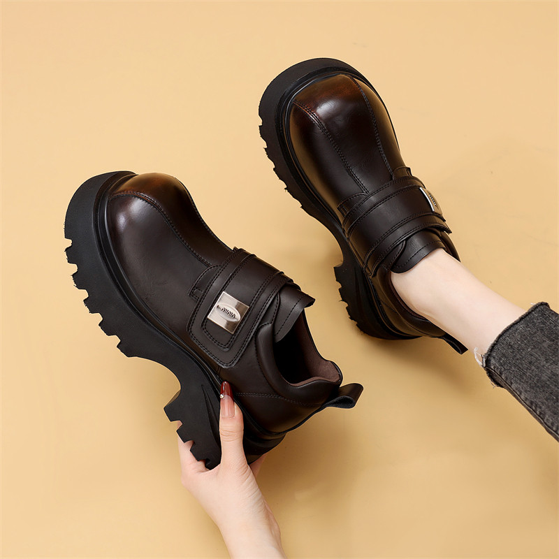 厚底棕色乐福鞋女2025冬季新款百搭擦色英伦单鞋增高一脚蹬小皮鞋,女鞋,乐福鞋（豆豆鞋）,淘宝优惠券,粉丝福利购,淘宝优惠卷