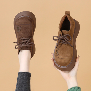 爆款厚底乐福鞋女2025新款春季百搭增高勃肯单鞋轻便软底低帮短靴