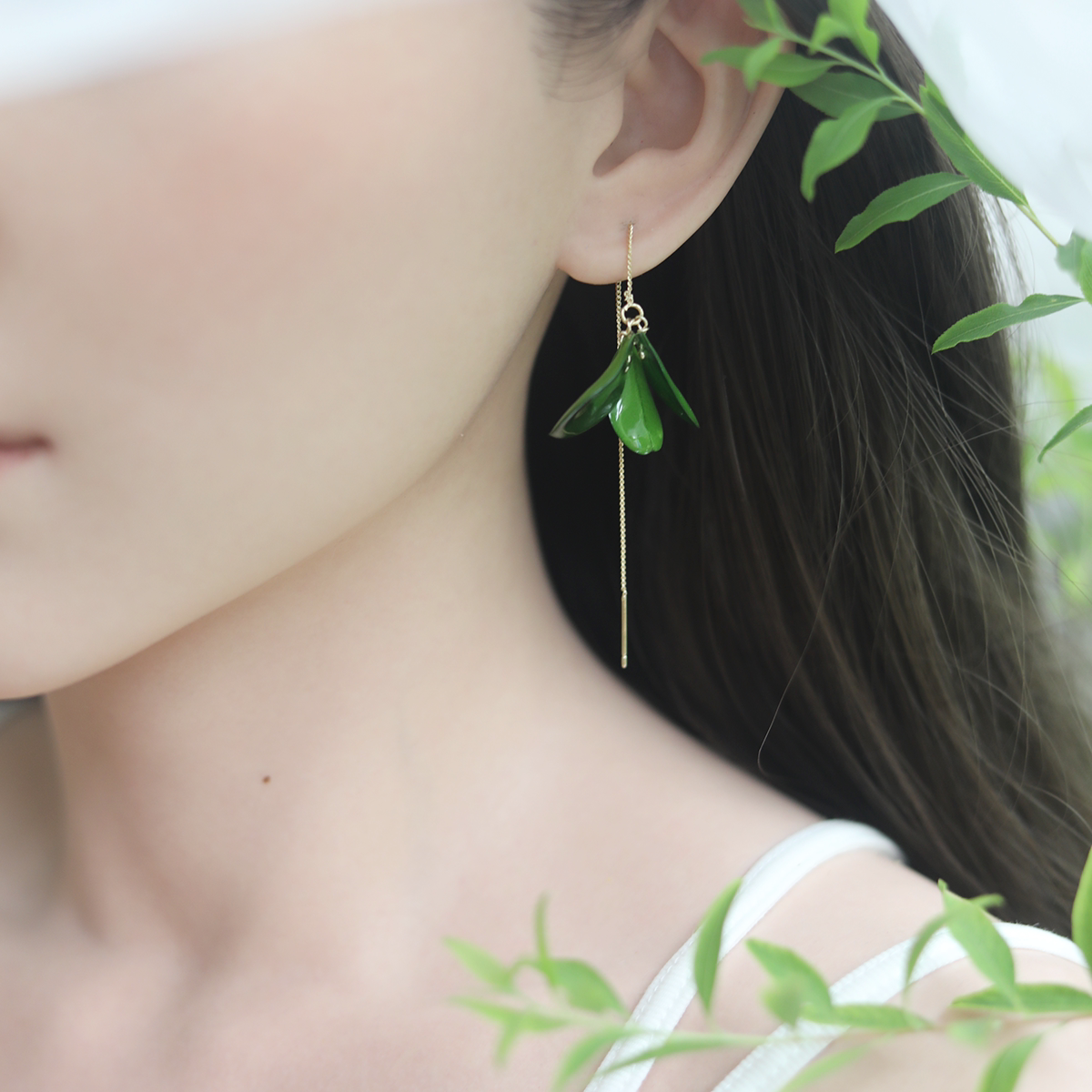 天然树叶，永生花轻奢设计师绿叶流苏耳线长款简约清新耳饰耳坠
