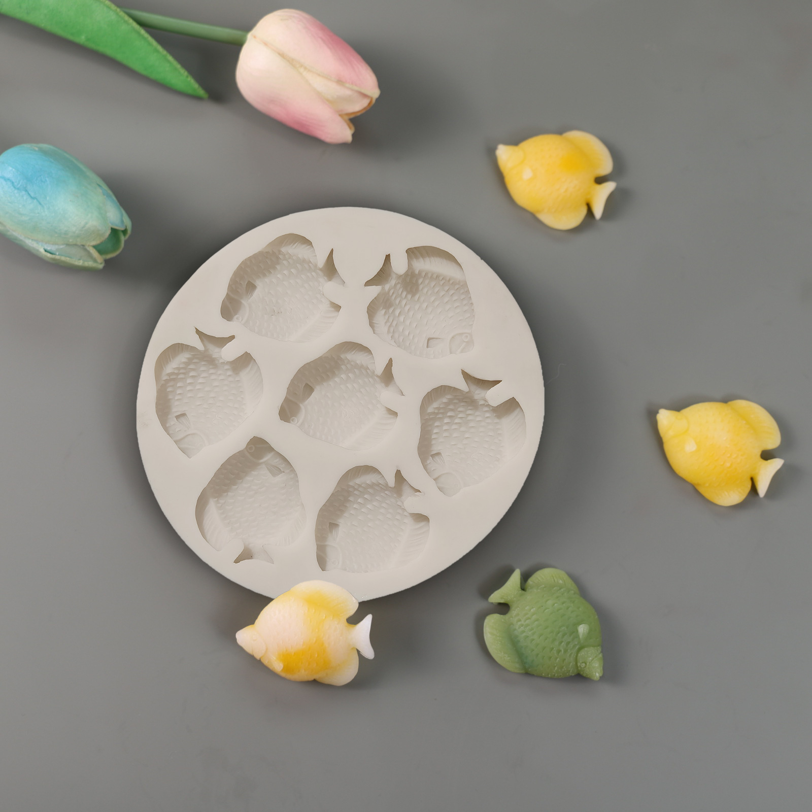 家用翻糖七连小鱼模具饼干巧克力烘焙蛋糕装饰diy手工硅胶模具