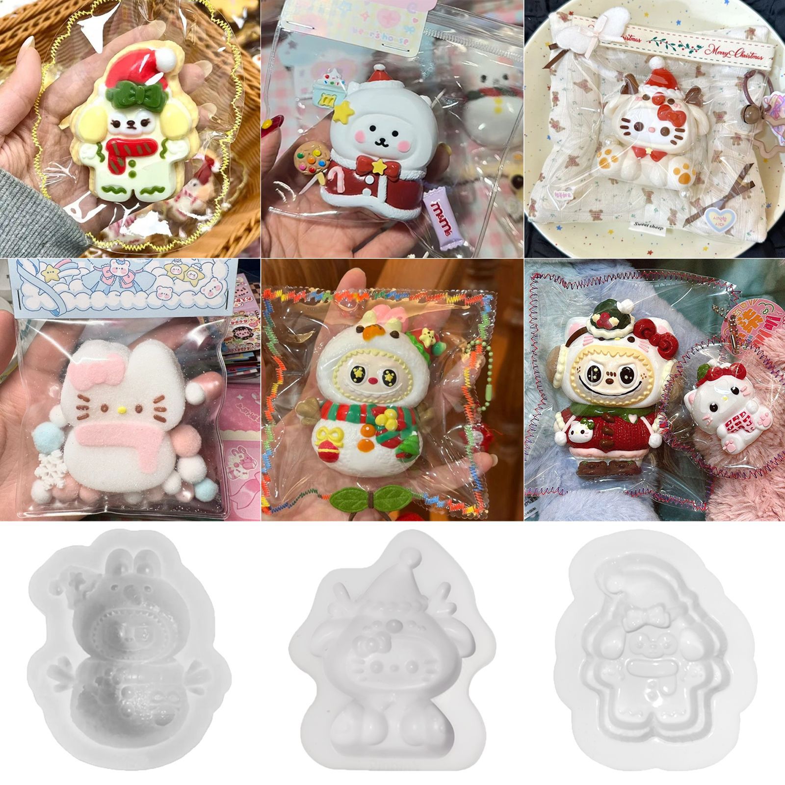 捏捏模具卡通圣诞潮玩捏捏手作圣诞礼物diy石膏公仔硅胶模具