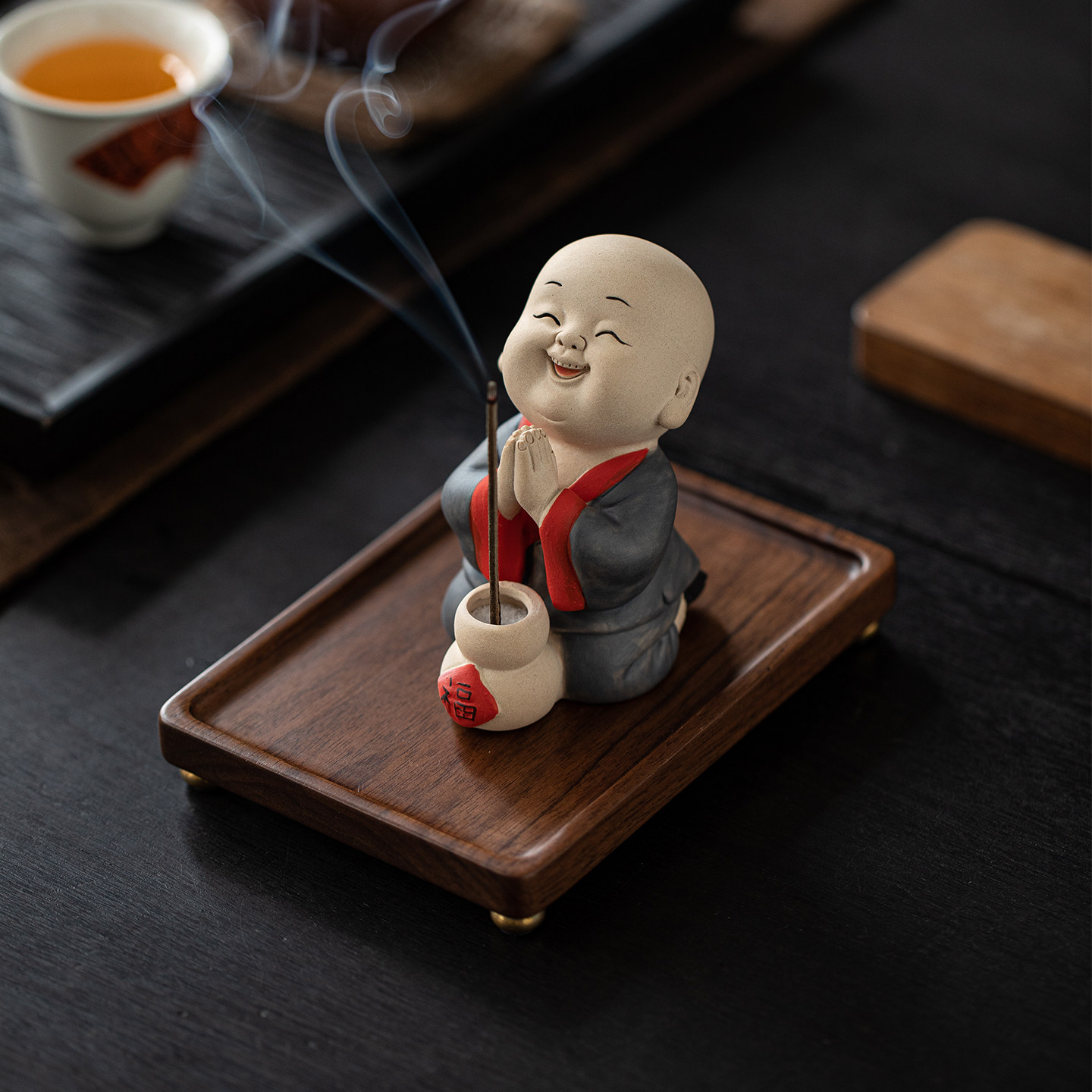 【祈愿】创意可爱小和尚线香插香座禅意茶空间香薰炉茶道香炉摆件