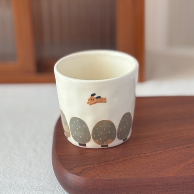 原创日式釉下彩手绘拉花咖啡杯