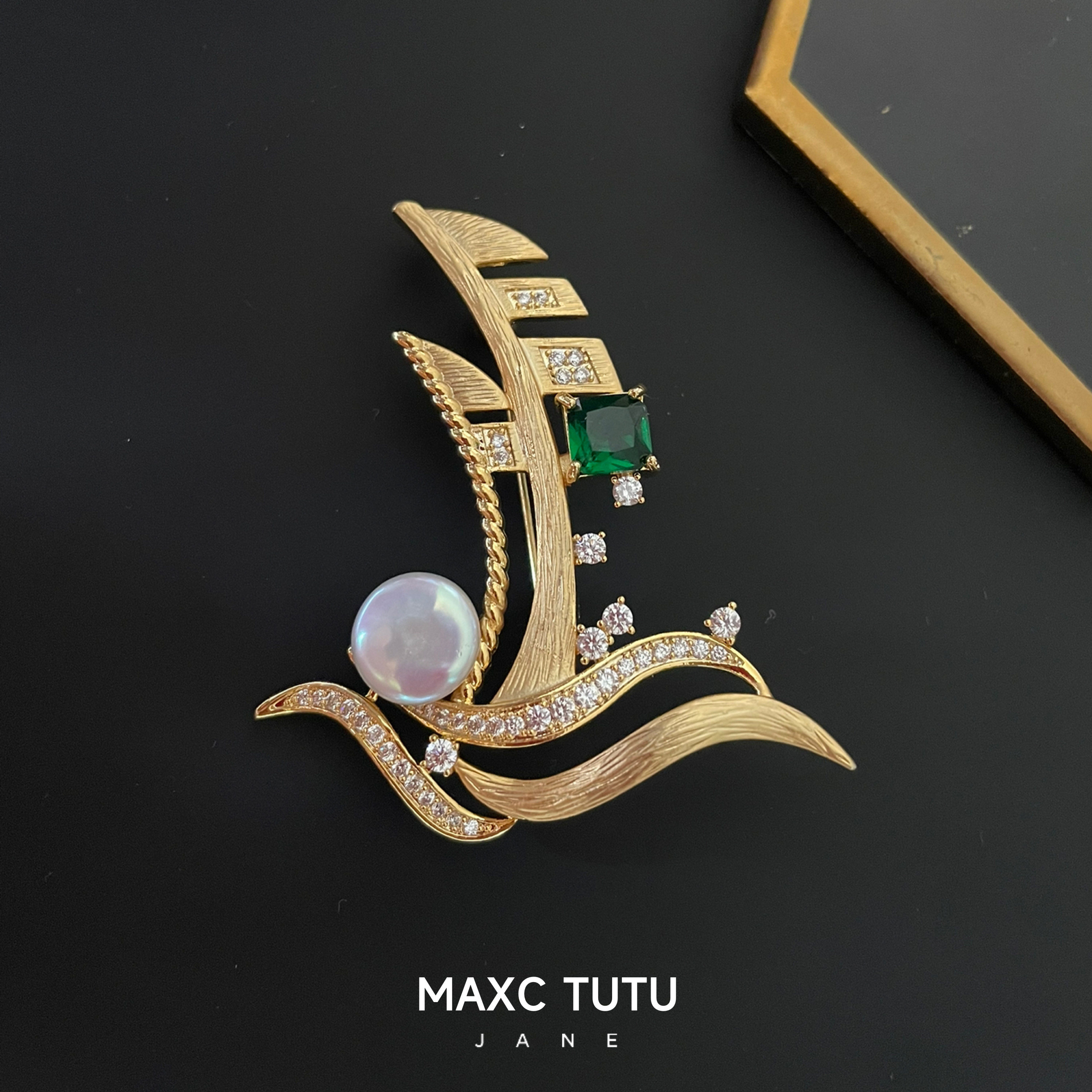 MAXC出品天然亮白珍珠帆船胸针女气质简约百搭防走光别针西服胸花