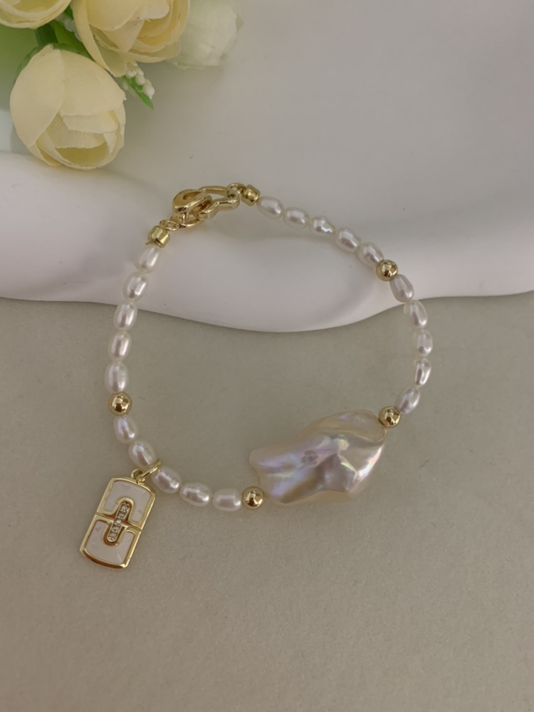 MAXC设计玫瑰钻石巴洛克天然珍珠异形显白精致手链礼物女手镯饰品