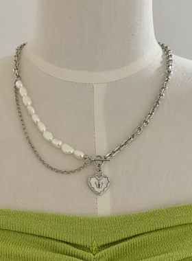 韩国INS风百搭卫衣毛衣链天然淡水珍珠铜镀铂金项链爱心皇冠吊坠