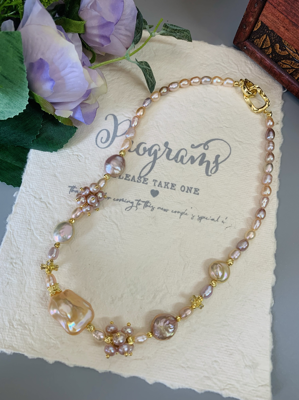 高级糖果色炫彩巴洛克珍珠项链串联原创小众设计不撞款重工手作女