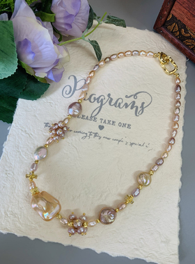 高级糖果色炫彩巴洛克珍珠项链串联原创小众设计不撞款重工手作女