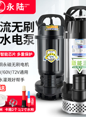 永陆无刷直流潜水泵高扬程48V60V72伏通用电动电瓶车抽水泵抽水机