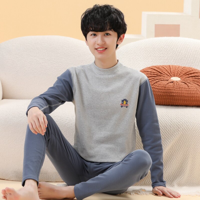 学生秋衣秋裤棉毛衫修身圆领中高领加厚棉毛衫青少年保暖内衣套装