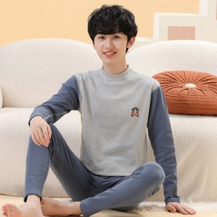 学生秋衣秋裤棉毛衫修身圆领中高领加厚棉毛衫青少年保暖内衣套装