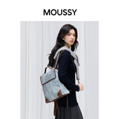 MOUSSY Geek Chic仿牛仔PU女双肩包大容量背包旅行通勤轻便电脑包