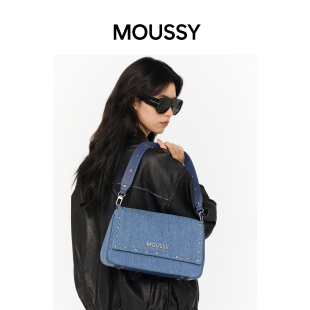 MOUSSY Fit牛仔铆钉翻盖包菱形小方包潮女包包 Cozy