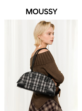MOUSSY格纹游戏波士顿包腋下单肩包专柜同款气质慵懒风拼接格纹