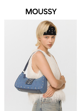 MOUSSY Cozy Fit牛仔铆钉小机车包女包小众腋下手提女包