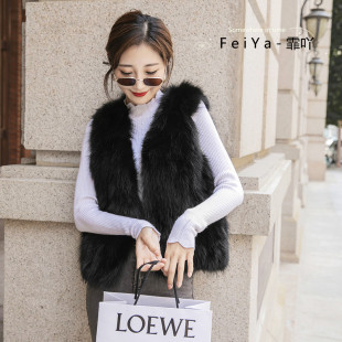 狐狸毛马夹真皮草女士短款显瘦貉子毛背心坎肩秋冬小马甲反季清仓