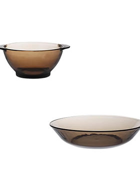 法国进口DURALEX多莱斯双人餐具咖啡色钢化玻璃饭碗菜盘平盘