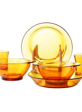 法国进口DURALEX多莱斯双人6件玻璃餐具餐盘饭碗小汤碗平盘水杯