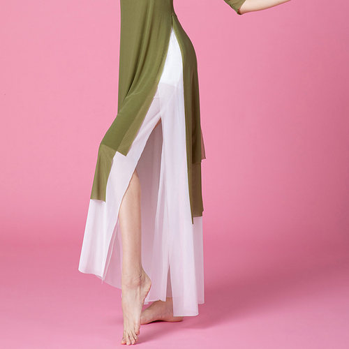 表演服宽松阔腿裤网纱开叉舞蹈裤