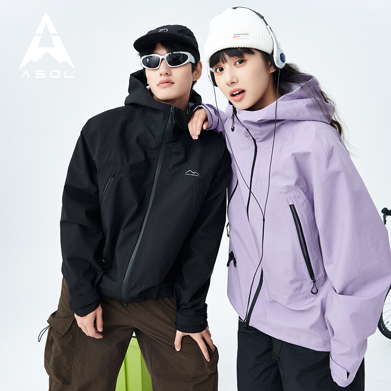 ASOL压胶登山露营三防情侣冲锋衣