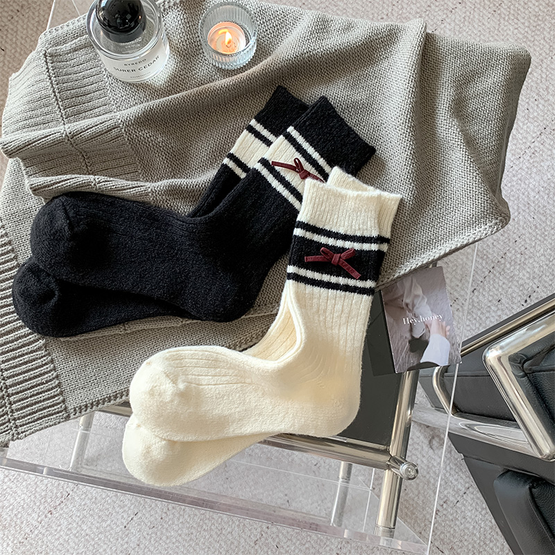 秋冬天厚款粗线暖毛绒高帮堆堆袜