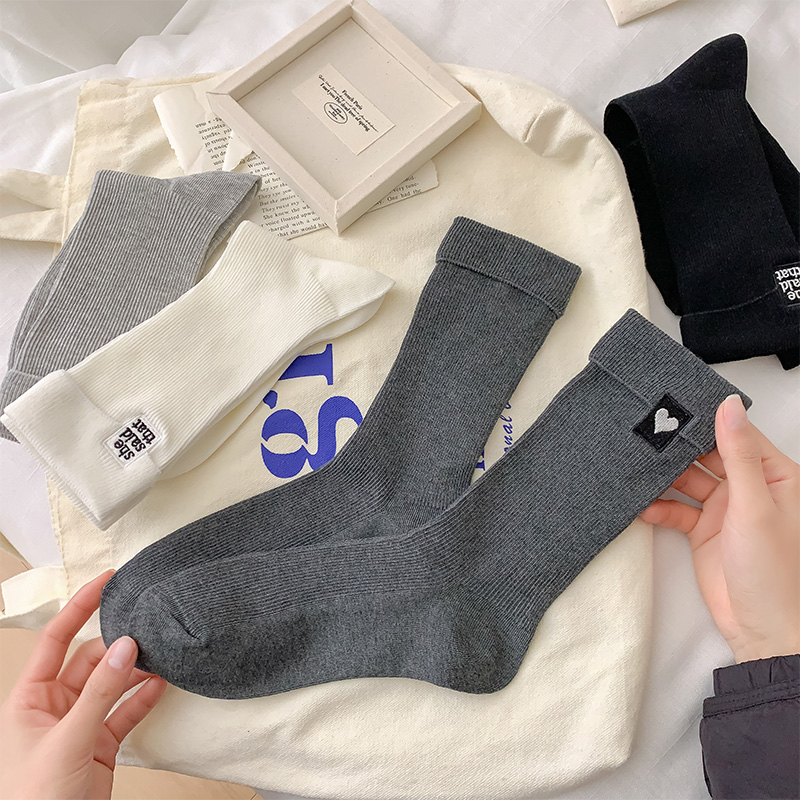 韩版黑灰色格雷系jk学院风长筒袜