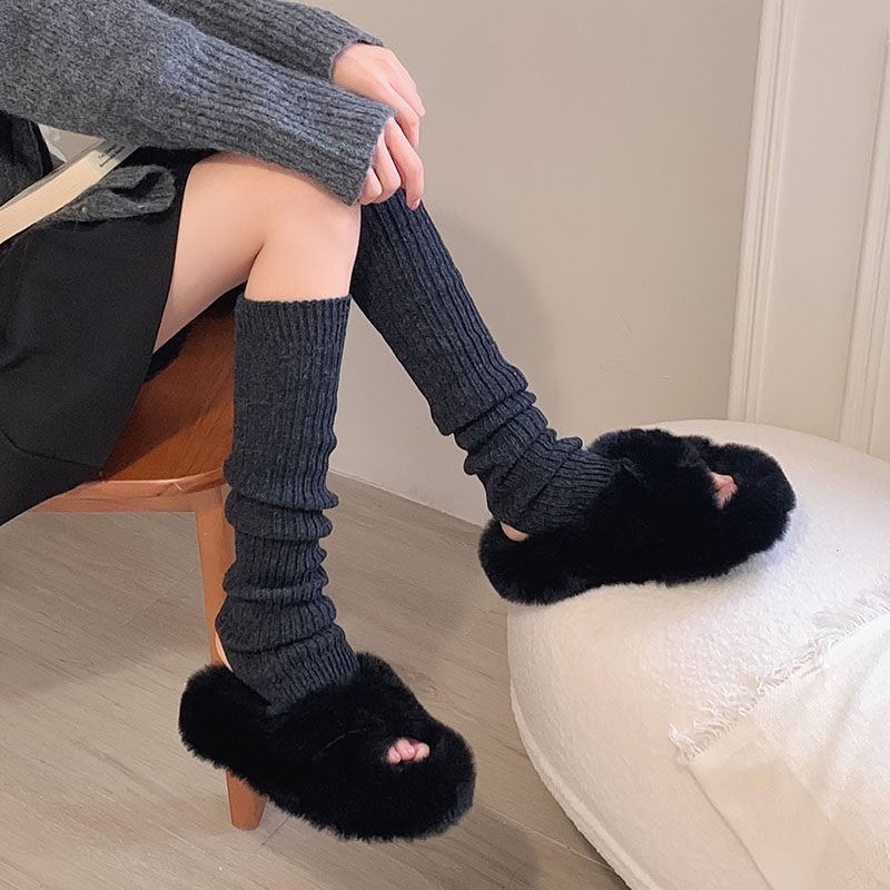 韩版百搭竖纹纯色保暖高筒大腿套