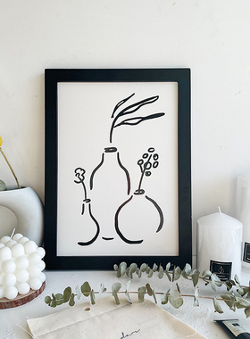 ins同款韩国线条北欧风简约装饰画黑色木质相框软装客厅桌面装饰
