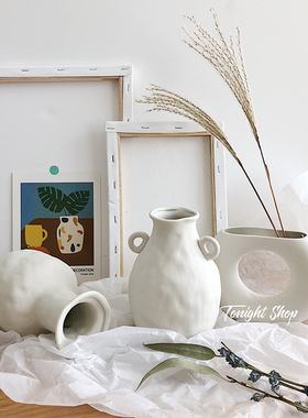 北欧冷淡ins风白色半圆陶瓷花瓶民宿咖啡馆家居装饰摆件拍照道具