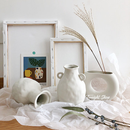 北欧冷淡ins风白色半圆陶瓷花瓶民宿咖啡馆家居装饰摆件拍照道具