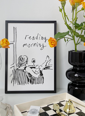 ins北欧简约创意插画线条装饰画摆件家居桌面黑色铝合金 木框相框