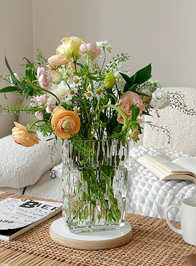 ins风简约轻奢透明玻璃花瓶插花鲜花装饰居家客厅桌面餐桌摆件